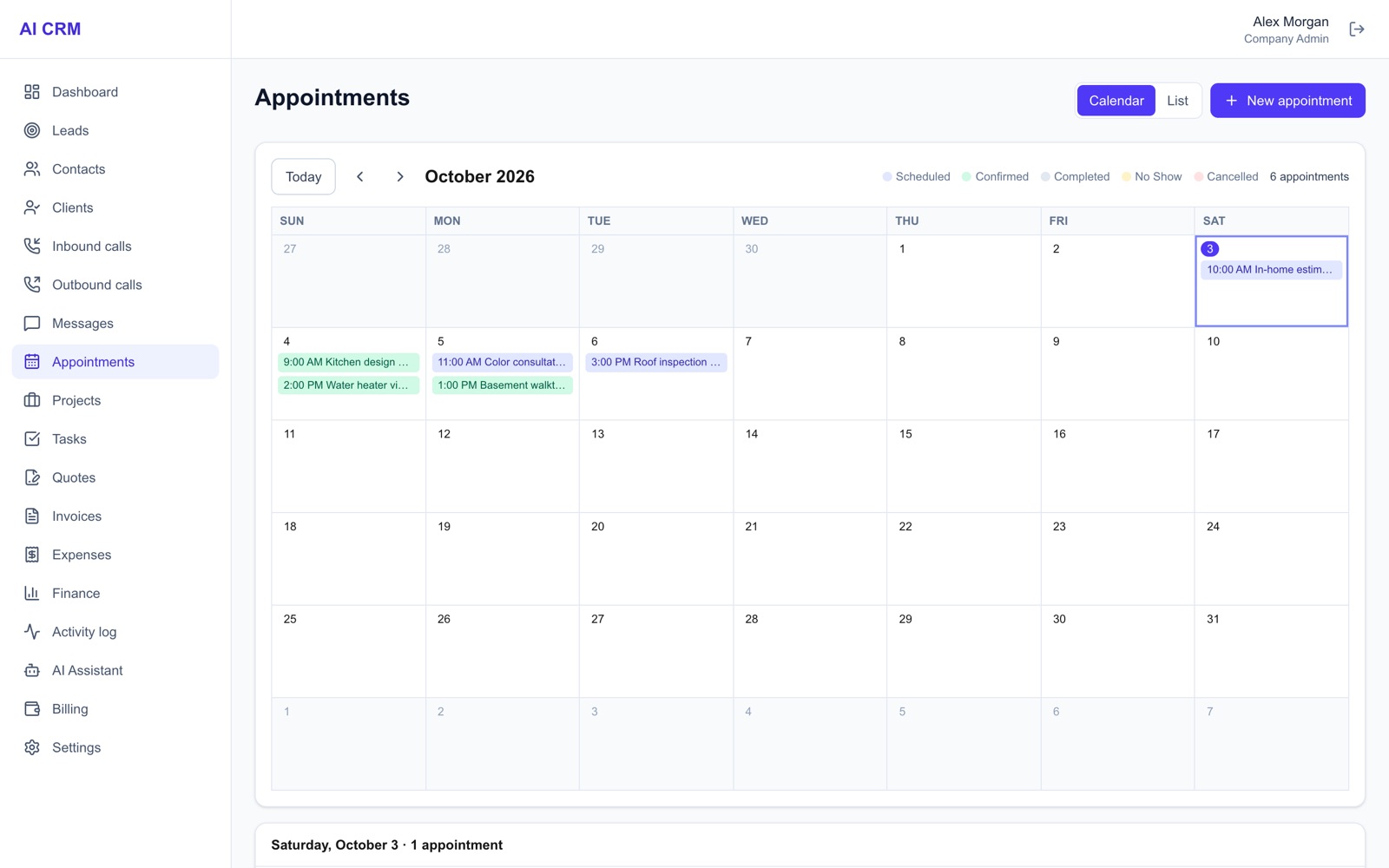 Calendario de citas de H2M con trabajos agendados
